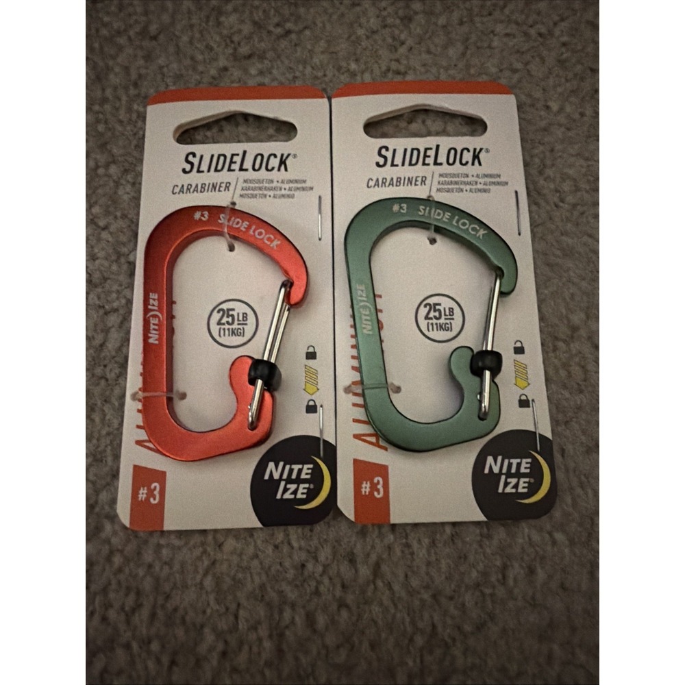 Nite Ize Slidelock Carabiner Aluminum #3 Red Green Pack of 2 CSLA3-08-R6 101108